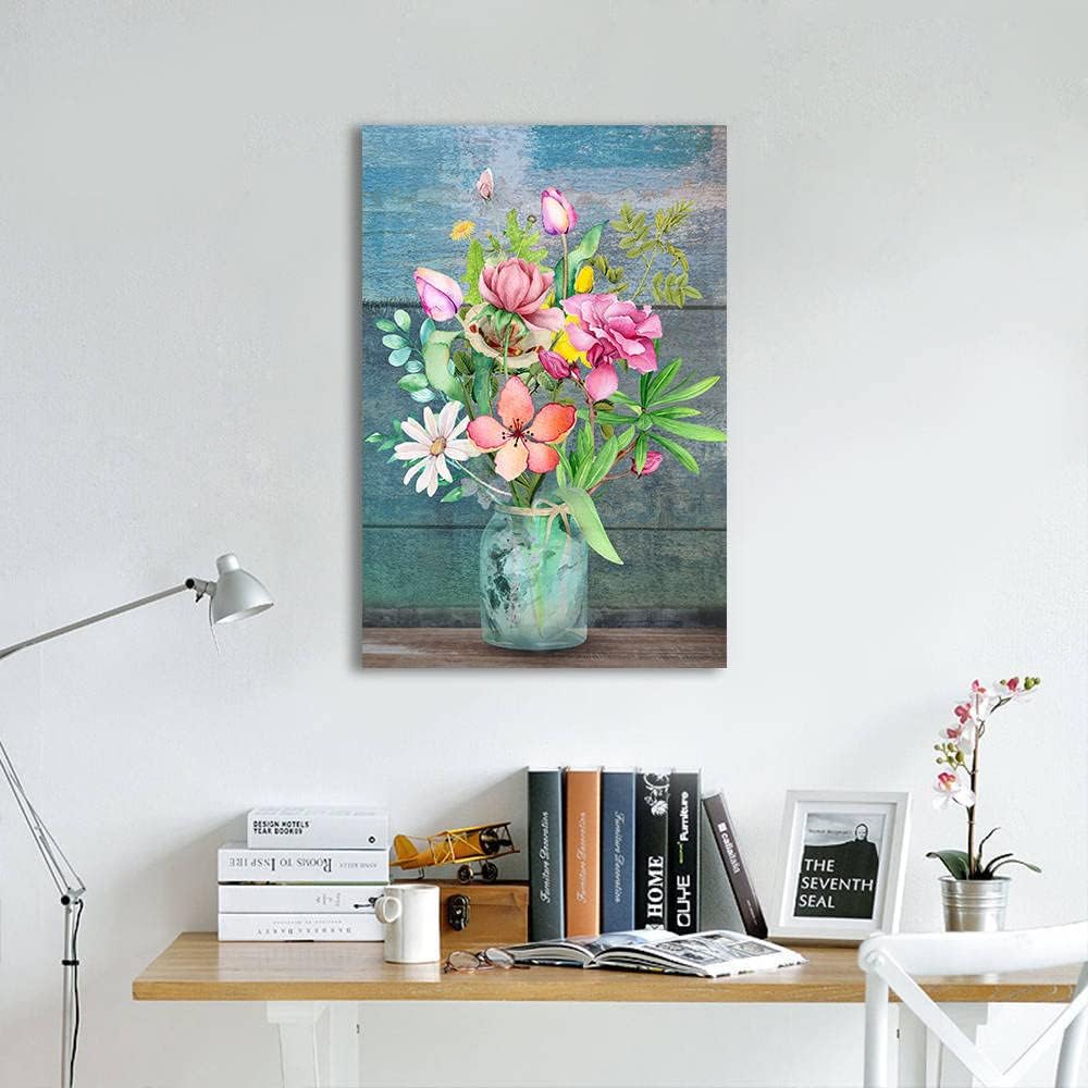 Lienzo decorativo para pared de sala de estar, lienzo de flores rosas, decoración de pared para decoración de dormitorio, lienzo floral rosa, arte