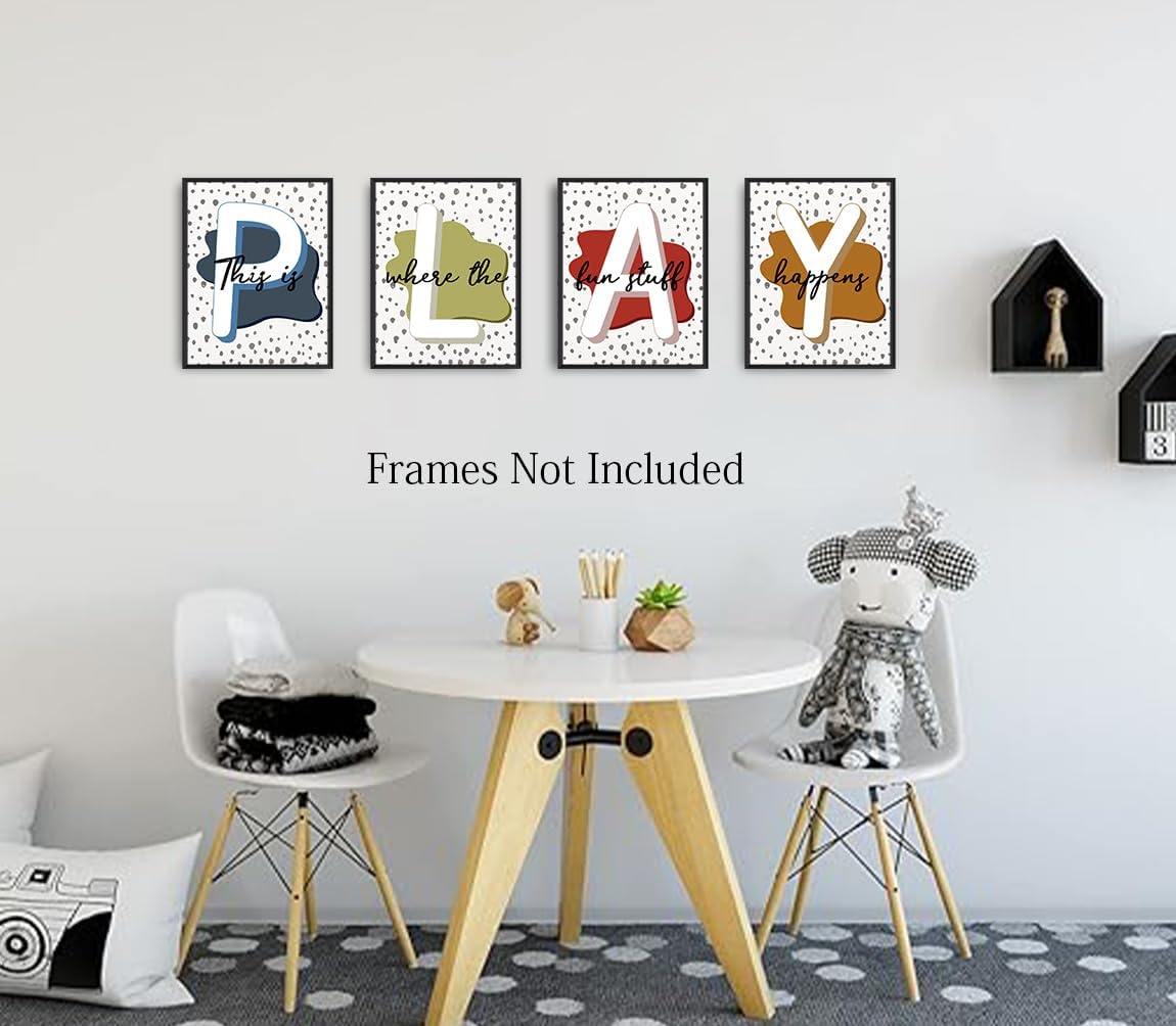 Póster de pared para sala de juegos para niños, póster bohemio de moda con puntos negros, decoración de lienzo para sala de juegos infantil, arte de
