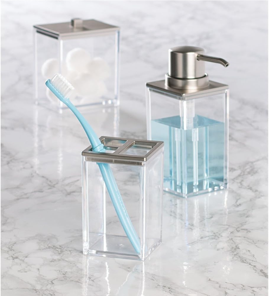 iDesign – Bomba dispensadora de jabón, colección Clarity, 10 onzas, 2.5 x 3.75 x 6.08 pulgadas, níquel transparente y cepillado