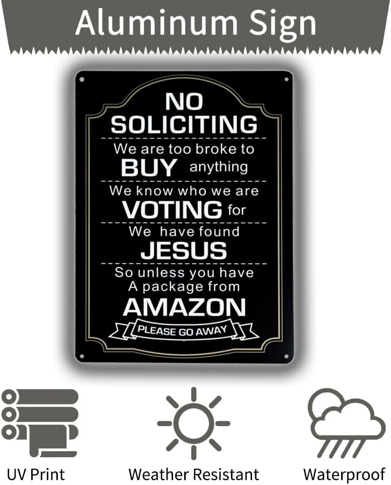 Letreros grandes de No Soliciting para casa o negocio, paquete de 2 carteles de metal de aluminio de 14 x 10 pulgadas de 14 x 10 pulgadas, sin