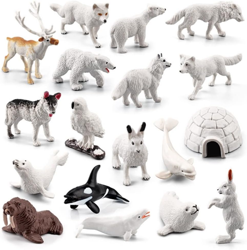 Juego de mini figuras de animales árticos, 18 piezas de mini juguetes de animales árticos, para niños pequeños, de plástico realista, reno ártico,
