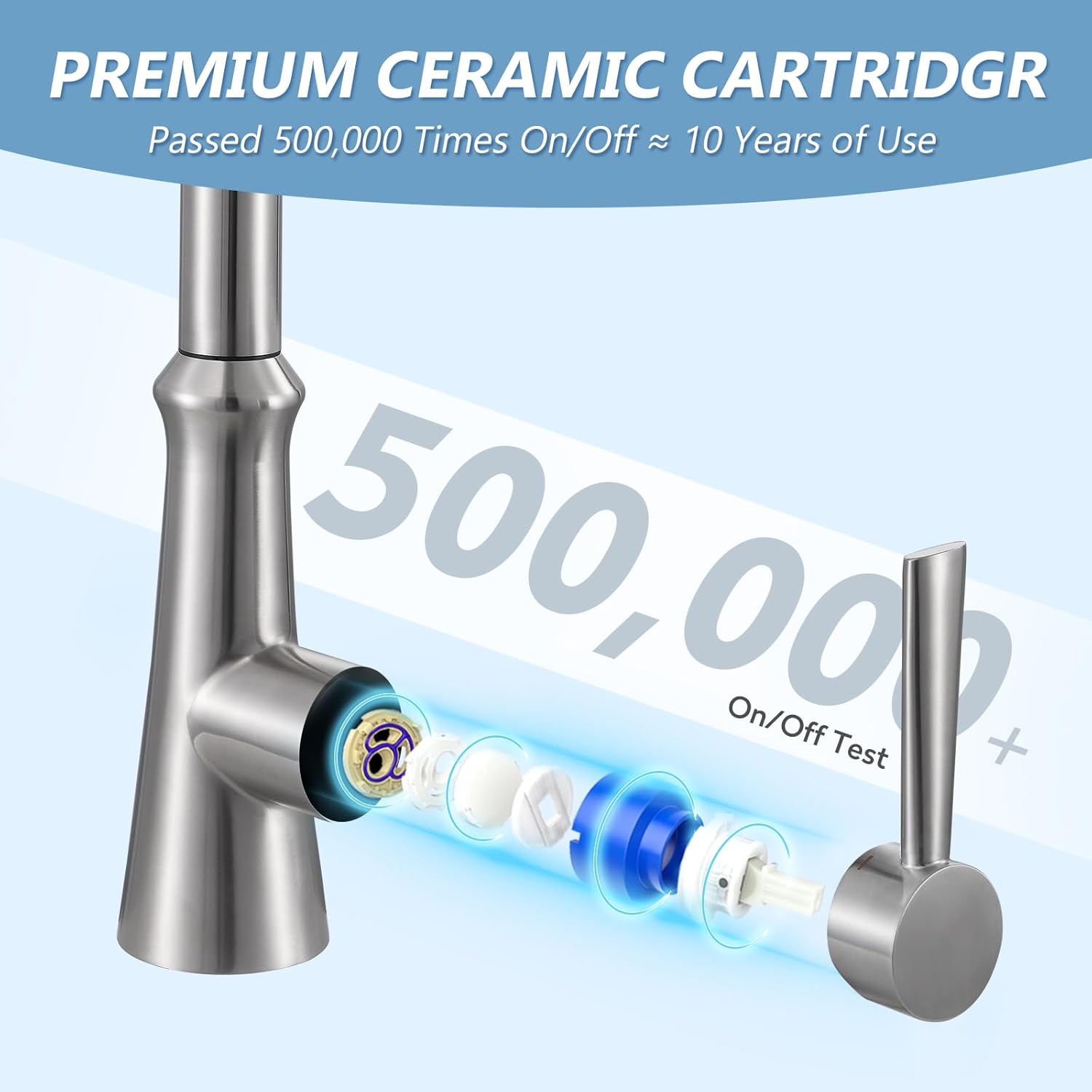Aktines – Grifo de cocina de acero inoxidable con rociador extraíble, grifo de fregadero de cuello de cisne de arco alto con cepillo de limpieza,