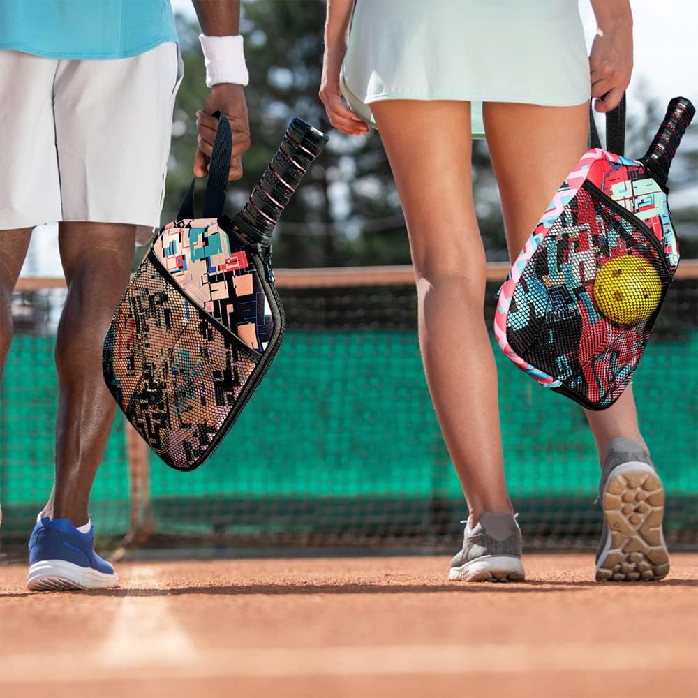 Pickleball Paddle Cover Pickleball Racket Sleeve Bag with Handle Strap Pickle-Ball Equipment Protective Paddle Sleeve with Mesh Pocket