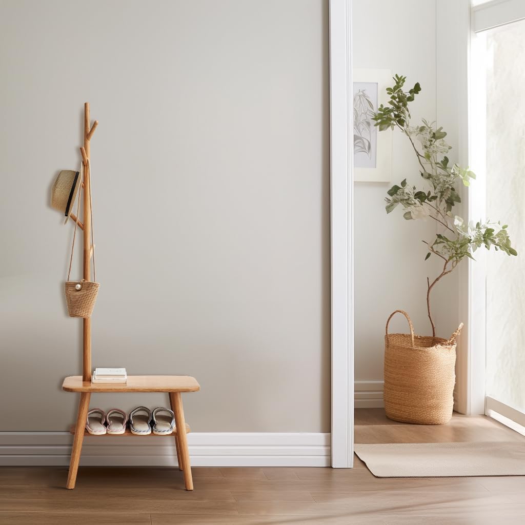 Árbol de pasillo 100% roble sólido, perchero para zapatos, pequeño árbol de entrada con banco para sala de estar, dormitorio (31.49 pulgadas,
