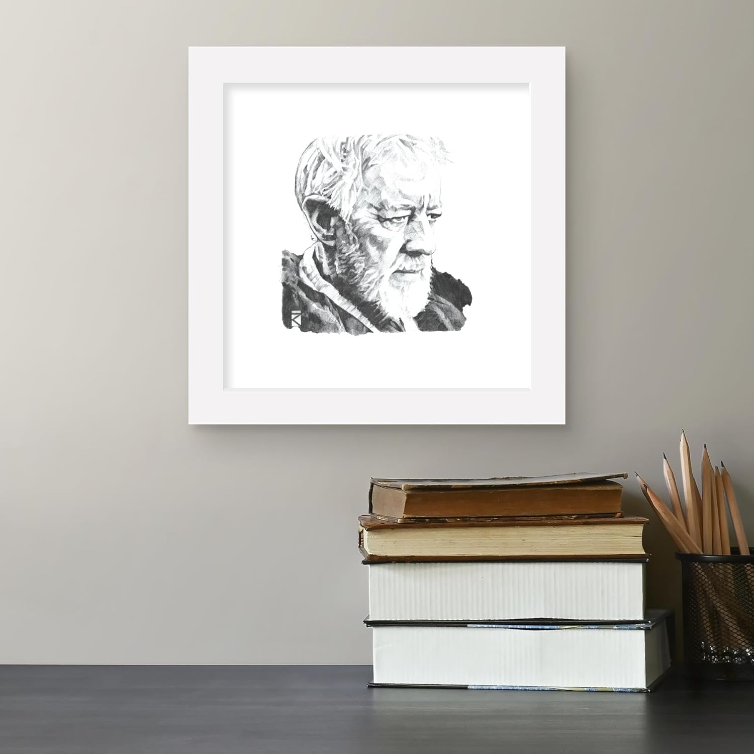 Trends International Gallery Pops Star Wars Saga – Obi-Wan Kenobi Sketch – Arte de pared, versión enmarcada en blanco, 12 x 12 pulgadas