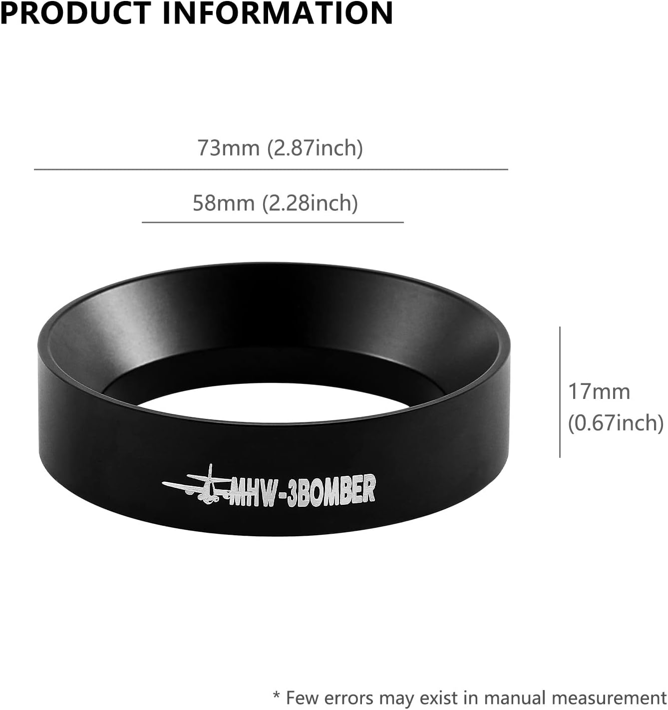 MHW-3BOMBER 2.283 in embudo dosificador de café magnético Espresso Anillo de dosificación Herramientas de barista unidas a 58MM Portafilter (negro)