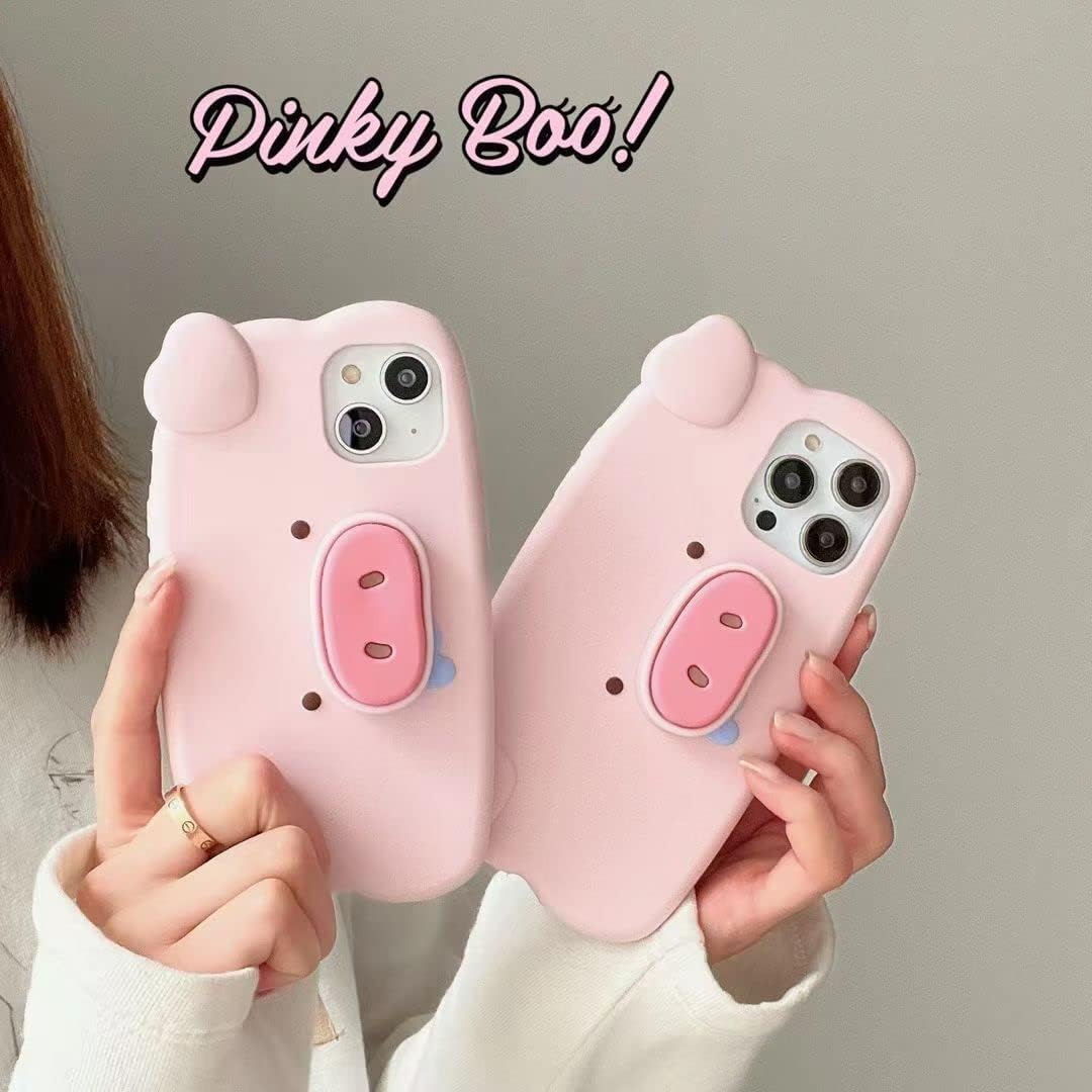 Bonici Funda de teléfono para niñas y mujeres, creativa, súper divertida, multifunción, elástica, con soporte de nariz de cerdo rosa, funda de