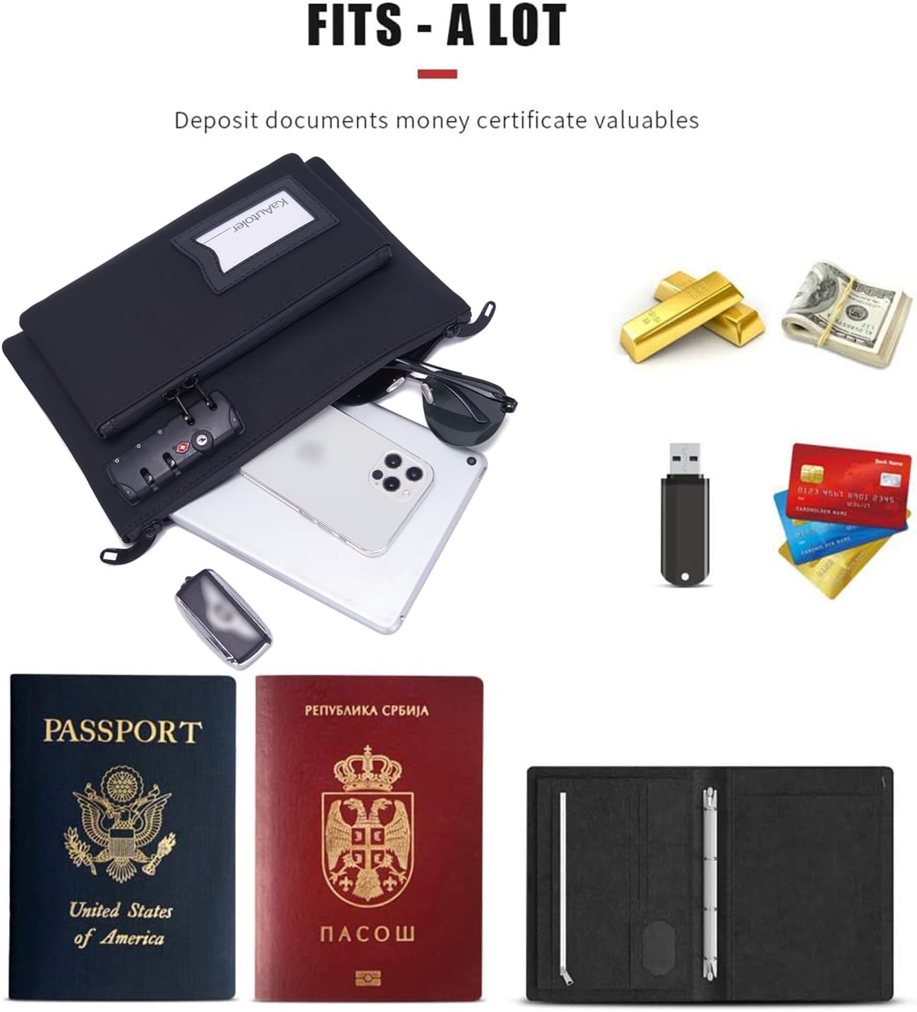Bolsa de dinero con cerradura, bolsa de dinero de doble capa para efectivo, pasaportes, suministros notariales, medicamentos, valiosa bolsa de