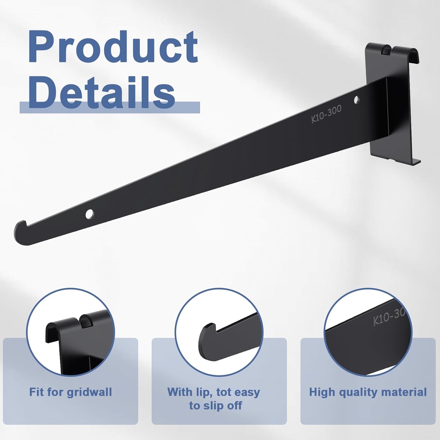 10 soportes de estante de pared de rejilla de 12 pulgadas, soportes negros para estante de pared de rejilla con borde resistente, accesorios de