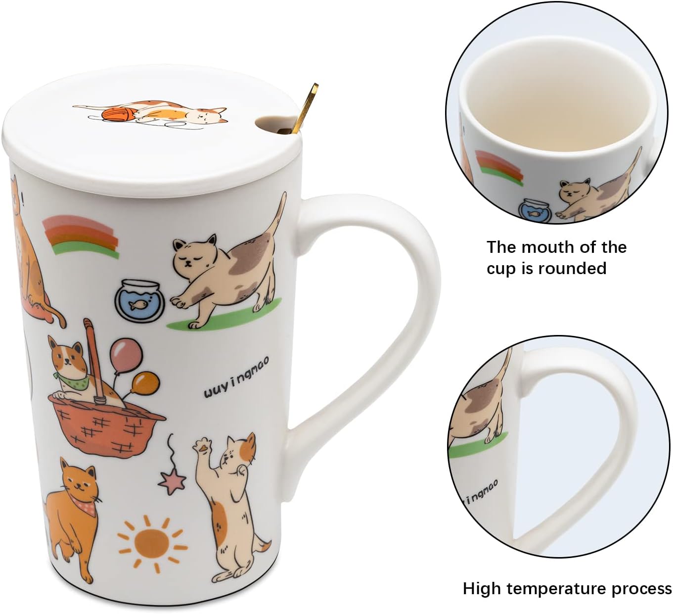 BLUEPOLAR Taza de cerámica para café, taza de viaje, taza de té de latte de porcelana, tazas de café para gatos, 17 oz