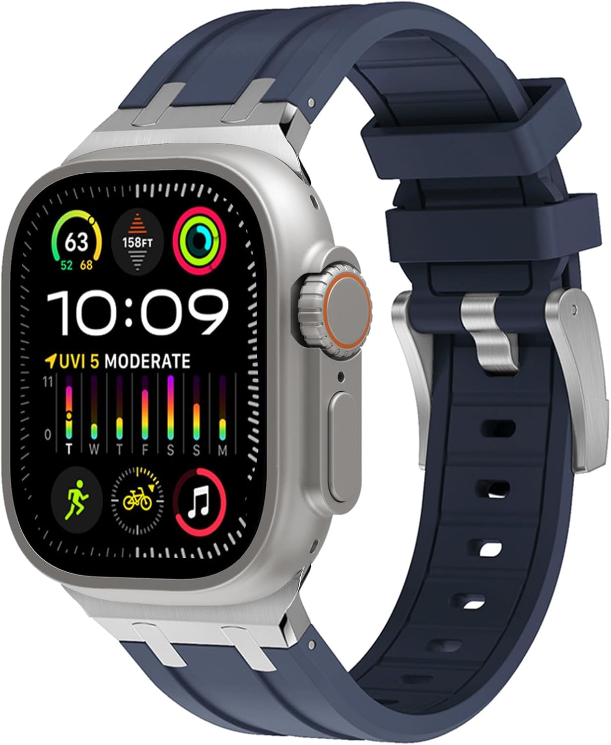 NewWays Correa para Apple Watch Ultra Band de 1.929 in, 1.772 in, 1.732 in, 1.654 in, 1.614 in, 1.575 in, 1.496 in, para hombres, correa de goma de