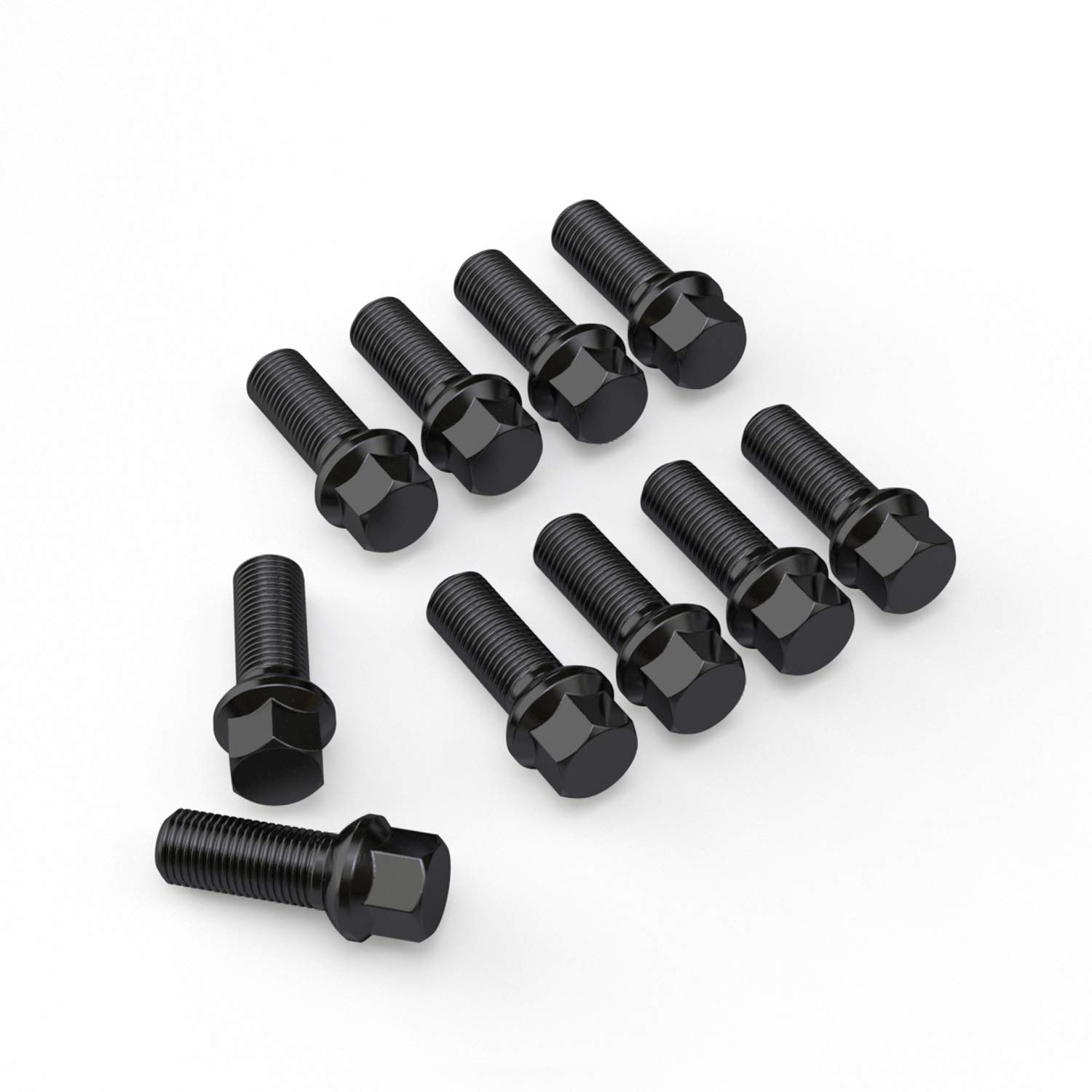 20 pernos negros extendidos de 14 x 1.5 (1.457 in de longitud del vástago – no longitud OEM, asiento de radio de bola) compatibles con Audi TT A3 A4