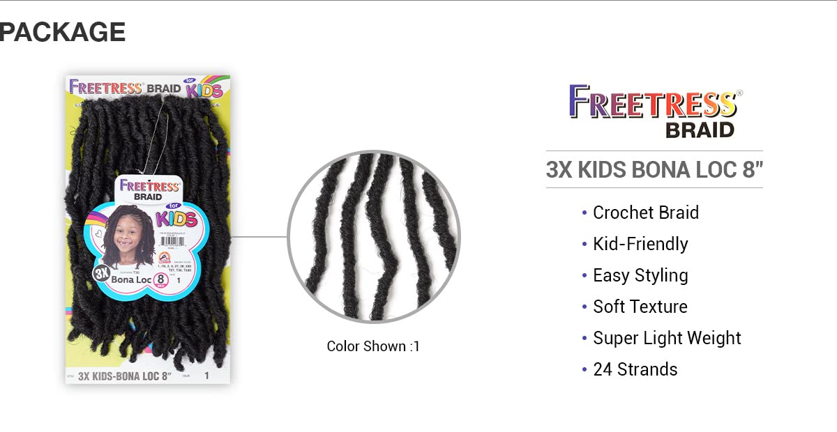 FreeTress – Trenzas de ganchillo 3X Kids Bona Loc de 8 pulgadas (paquete de 3, 1)