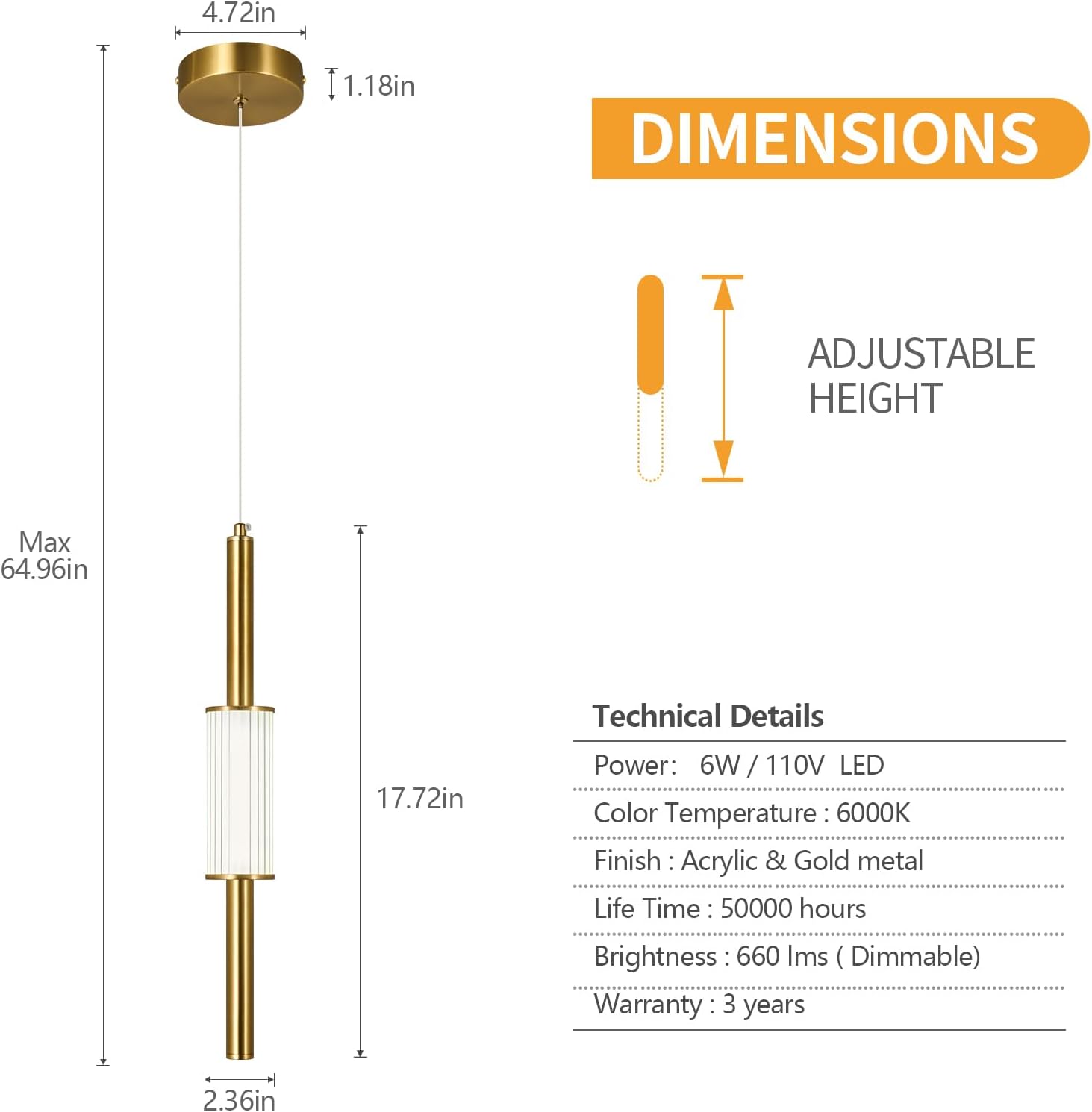 Luces de isla modernas para cocina, lámpara colgante dorada, mini luces colgantes de acrílico, isla de cocina, regulable, 6000 K, iluminación