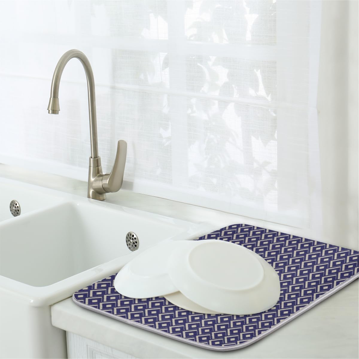 Rhombus Geometry – Tapete de secado de platos absorbente para encimera de cocina, tapete de secado antideslizante de microfibra con lazo para