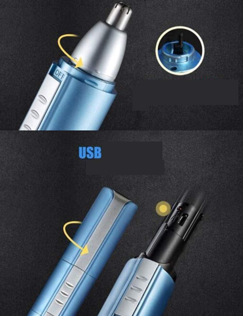 Cortadora de oídos, nariz y cejas, recortadora de detalles de cejas y vello facial para hombres y mujeres, recargable por USB y fácil de limpiar