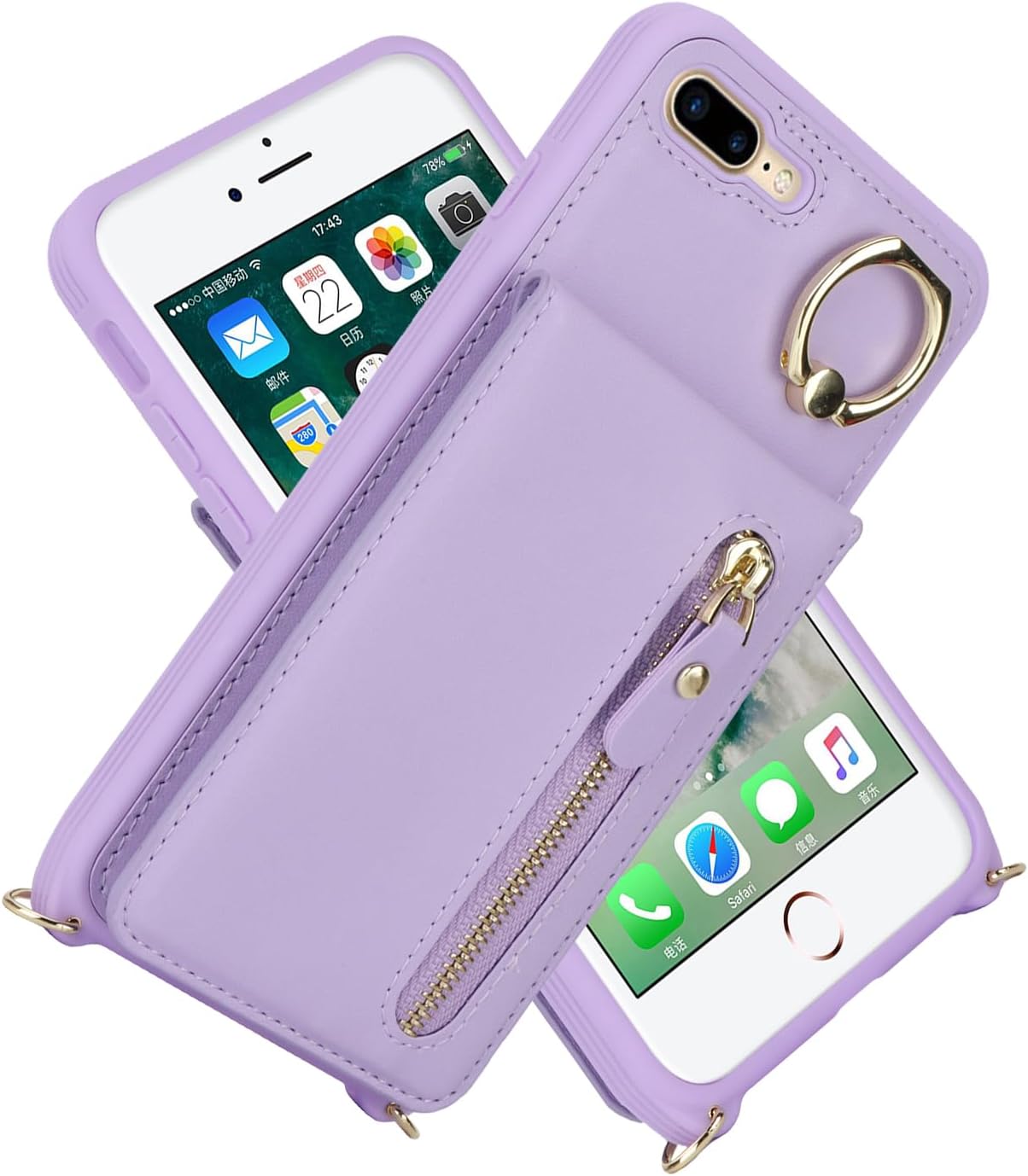 DEYHU Funda para iPhone 7 Plus8 Plus con tarjetero para mujer, iPhone 7 Plus8 Plus, cartera con correa y ranuras para tarjetas de crédito, bandolera