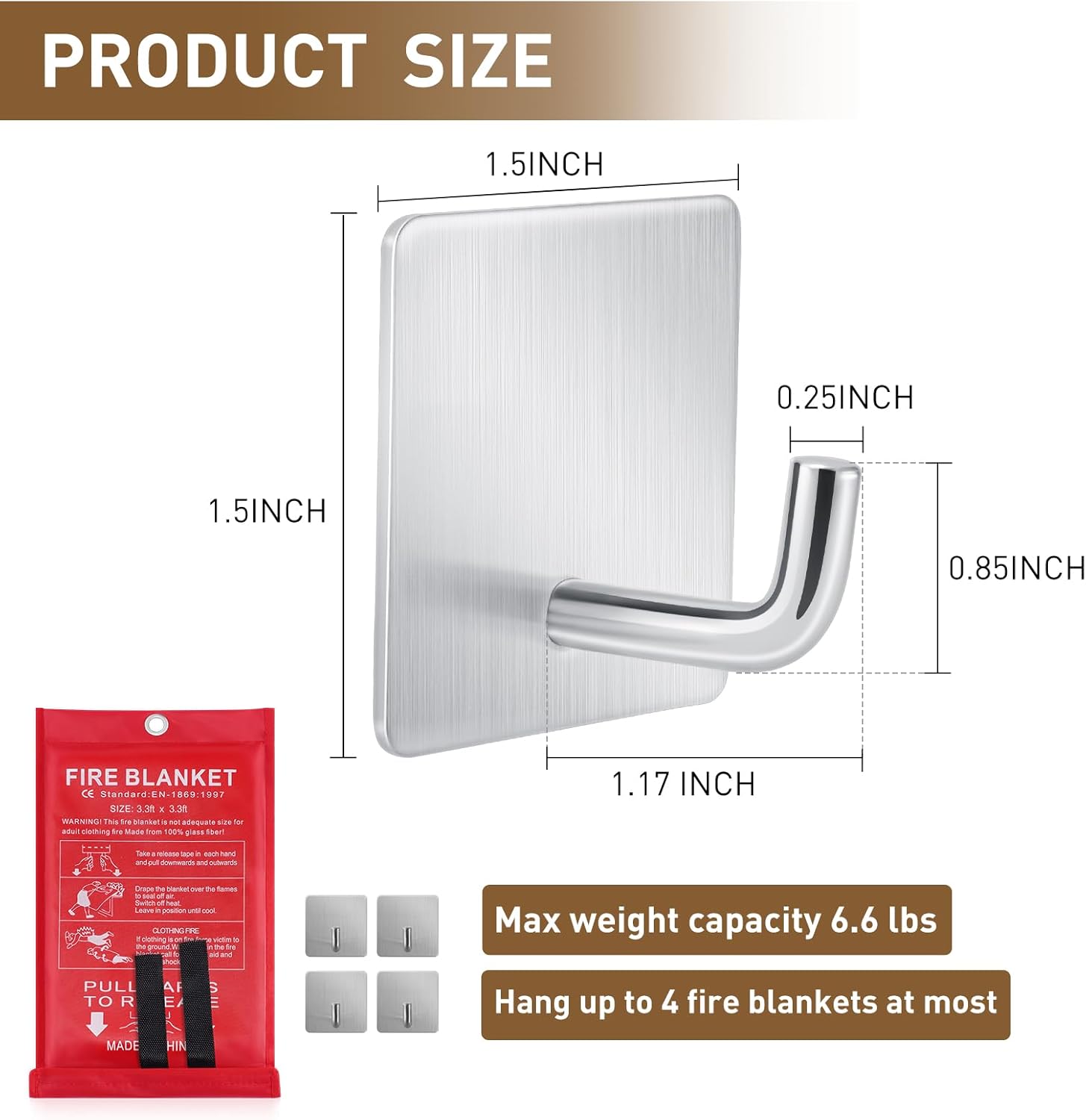 Ganchos de pared adhesivos para mantas de fuego, ganchos de acero inoxidable impermeables para oficina en casa y colgar al aire libre, capacidad de