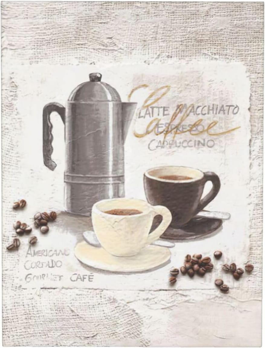 Arte de pared de café en grano de café, taza de café, cuadros para decoración de pared, pintura rústica, cocina, café, lienzo, impresiones en