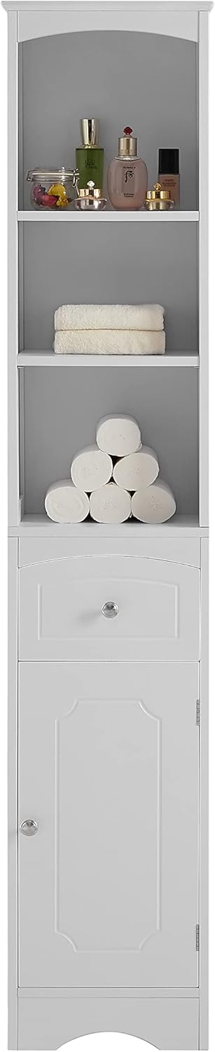 Armario de almacenamiento alto para baño con 5 estantes y cajón de almacenamiento, armarios de baño de 67 pulgadas de alto independientes, gabinete