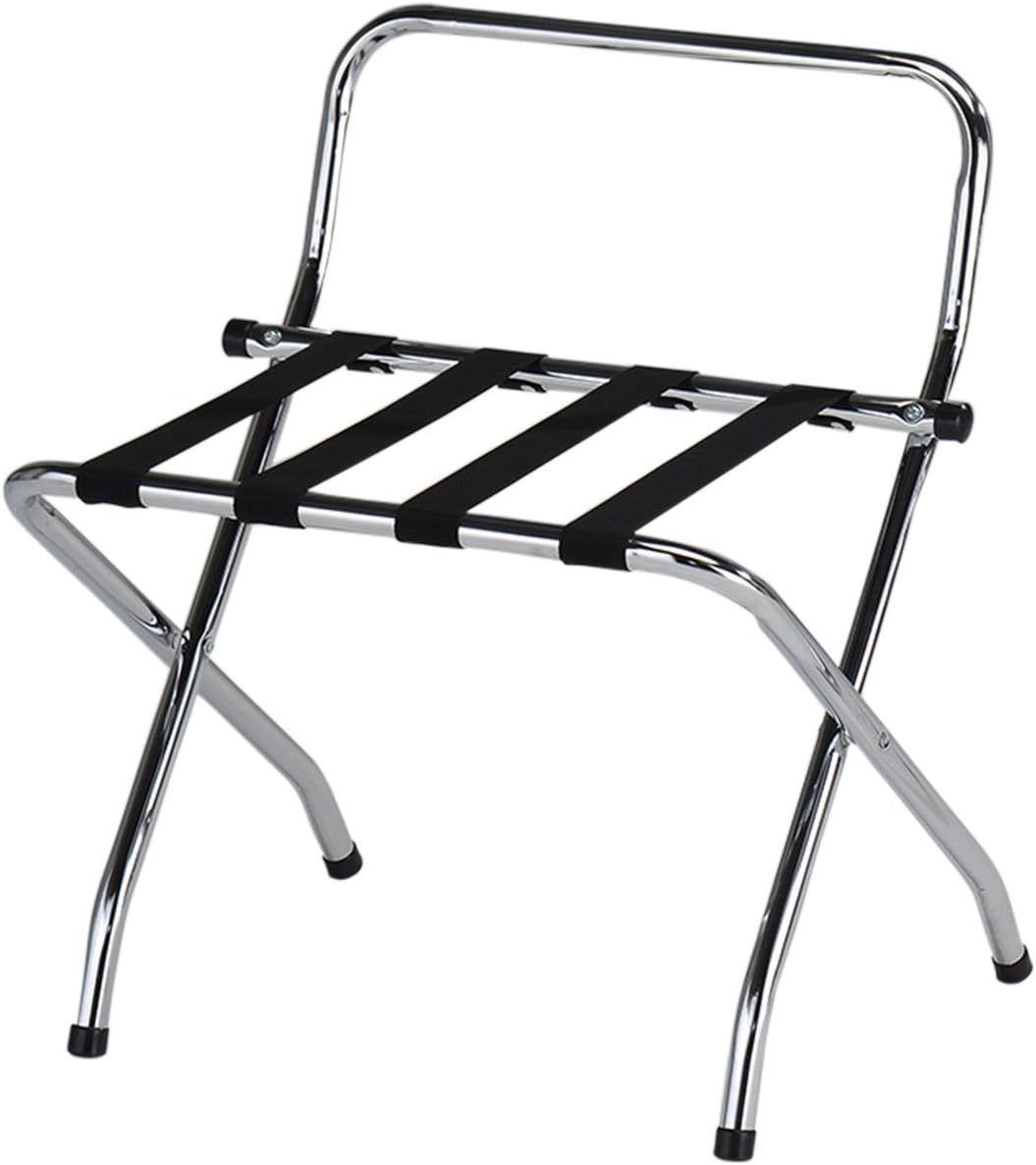 Kings Brand Furniture – Portaequipajes plegable con respaldo alto de metal cromadonegro