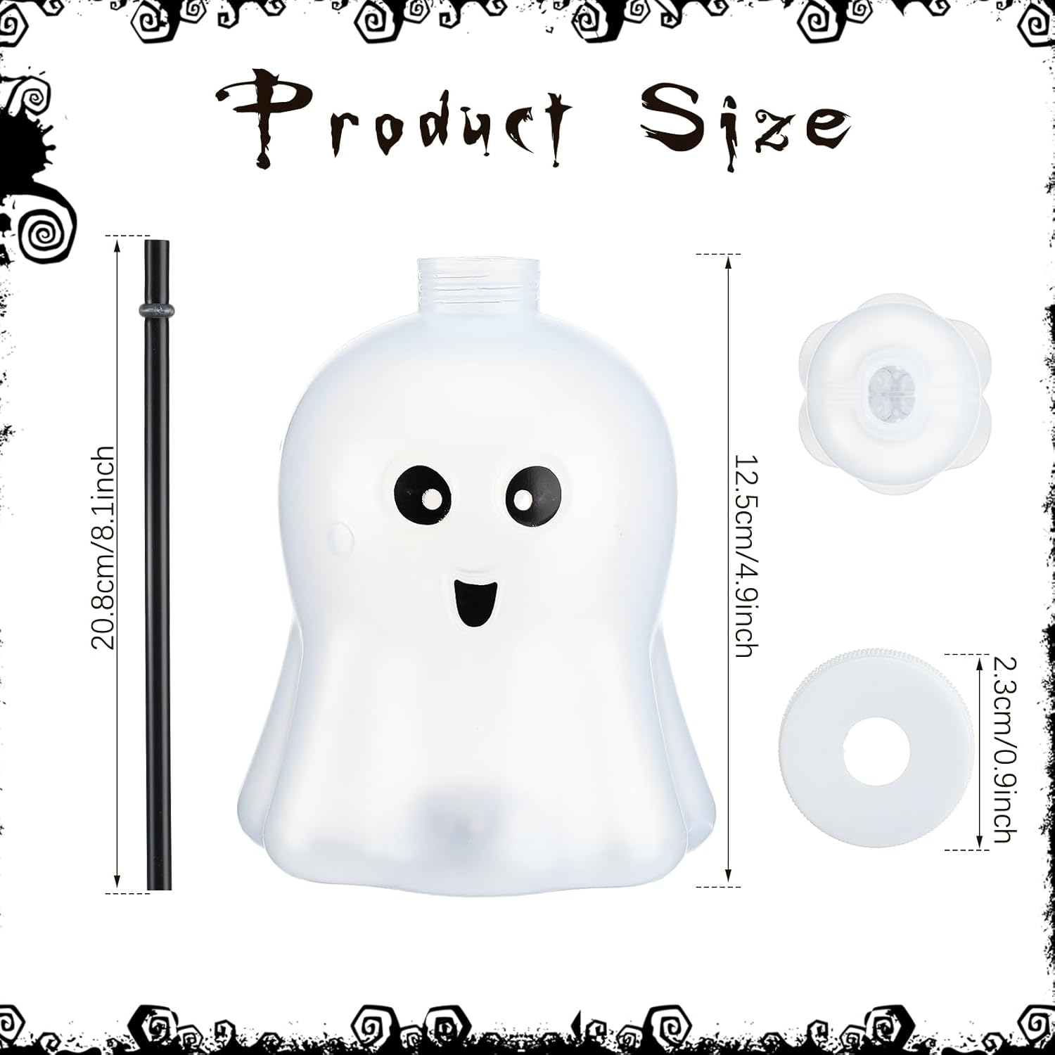 Zubebe 6 tazas con forma de fantasma de Halloween que brillan en la oscuridad con tapa de pajilla, 3 modos de luz coloridos, reutilizables,