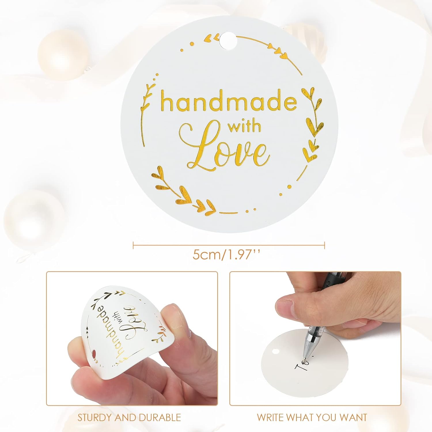 joycraft 100 etiquetas de regalo hechas a mano, lámina dorada hecha a mano con etiquetas de amor con cuerda, etiquetas colgantes de papel kraft