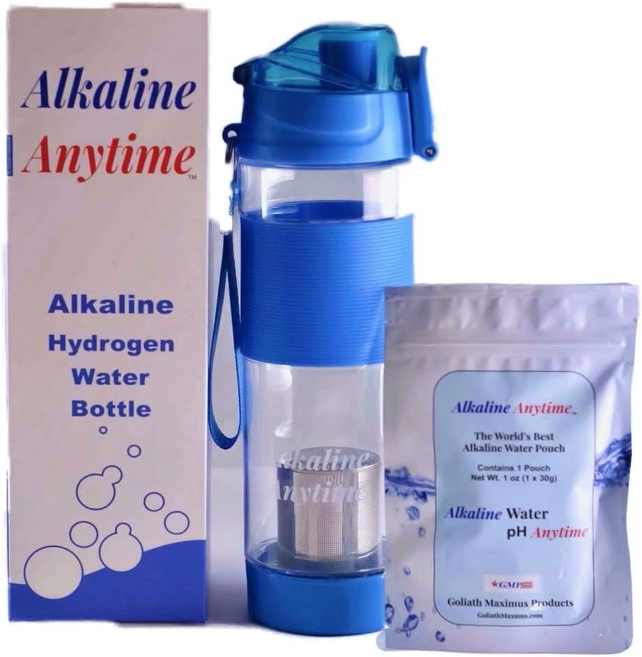 Alkaline Anytime – Botella de agua alcalina deportiva-1 (9.5 pH) filtro alcalino y acero inoxidable infundido a prueba de fugas, sin BPA,