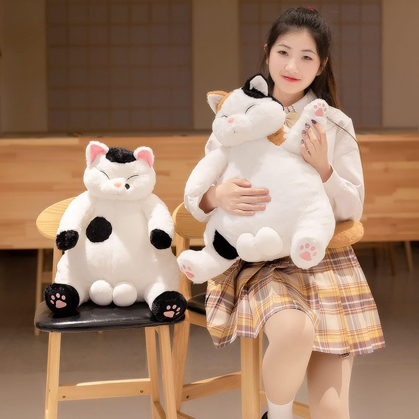 Almohada de peluche de gato japonés perezoso, peluche de gato con bolas, lindo muñeco de peluche de gato de dibujos animados, regalos de fiesta de