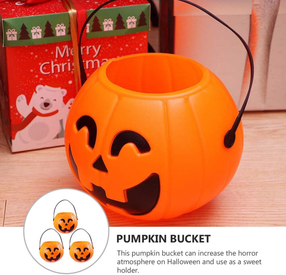 ABOOFAN Cubo de calabaza de Halloween, 3 unidades, cubo de calabaza de Halloween, cubo de calabaza Jack O Lantern, cesta de dulces, suministros de