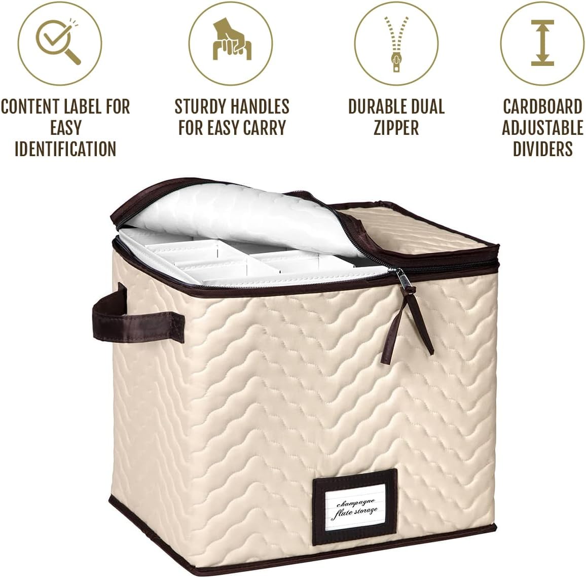 Hold N Storage – Juego de 2 vasos de vino con divisores, cada uno tiene capacidad para 12 copas de champán de hasta 11 pulgadas de alto, estuche de