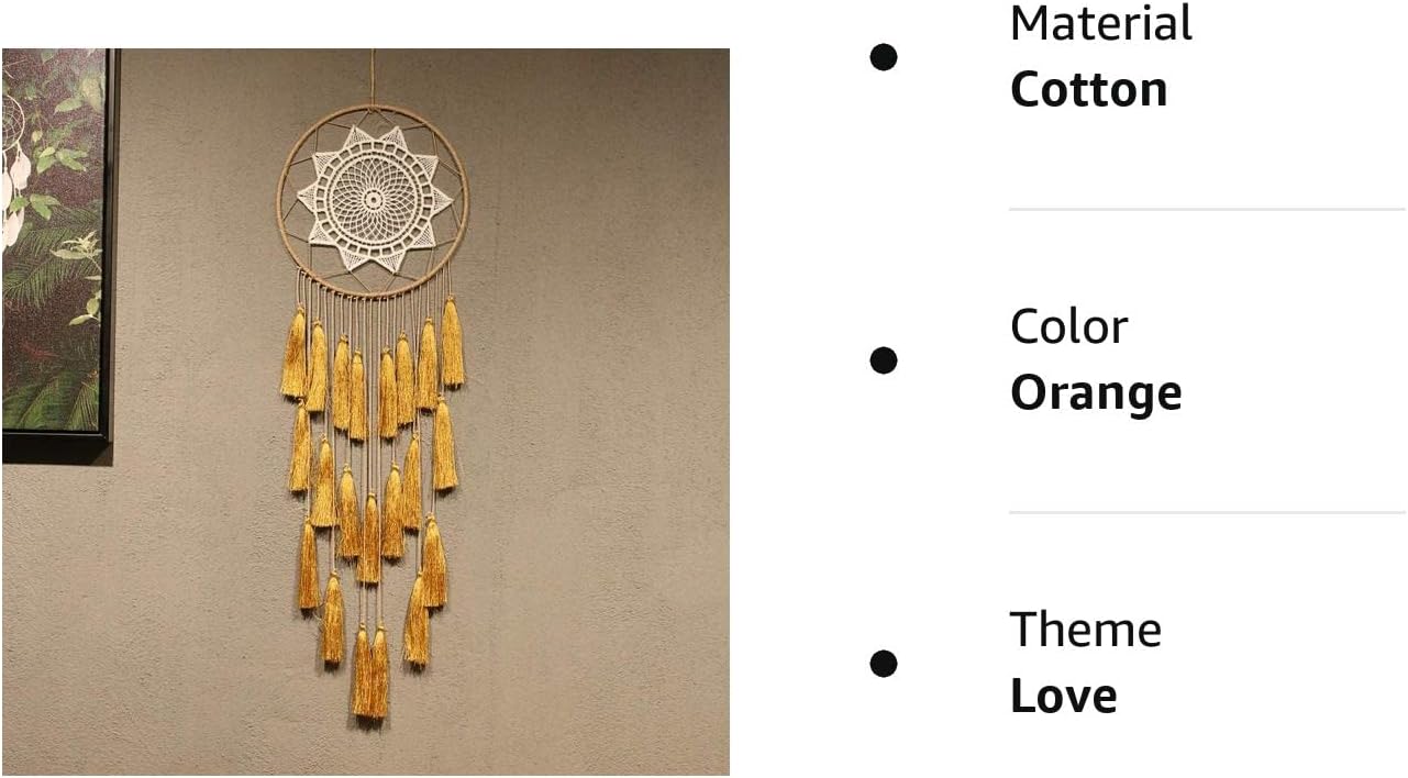 Artilady Atrapa-sueños de macramé para habitación, con borlas, para colgar en la pared, hecho a mano, decoración del hogar, con adorno de plumas,