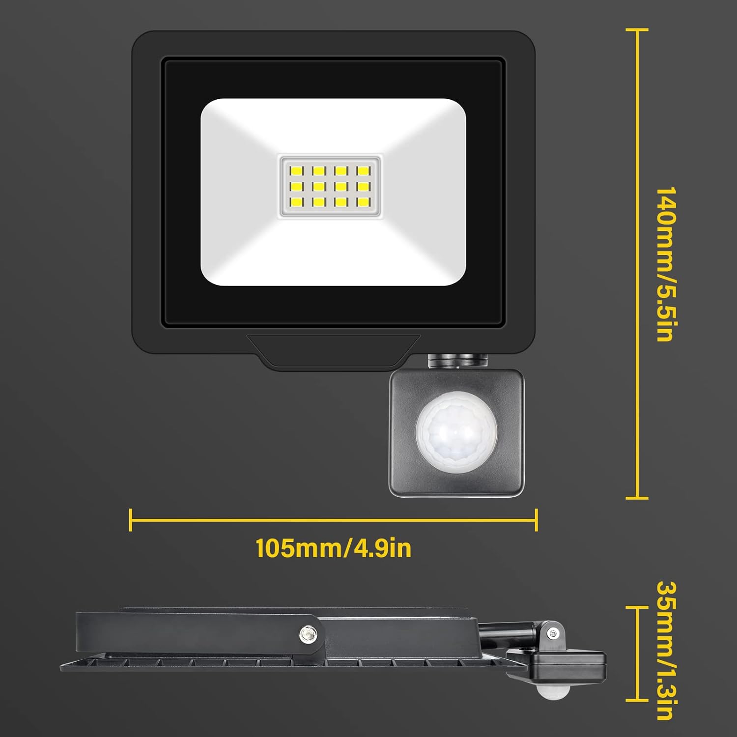 Willpower Reflector LED con sensor de movimiento, luces de seguridad para exteriores de 10 W, 1000 lúmenes, lámpara exterior de 6000 K, luz blanca