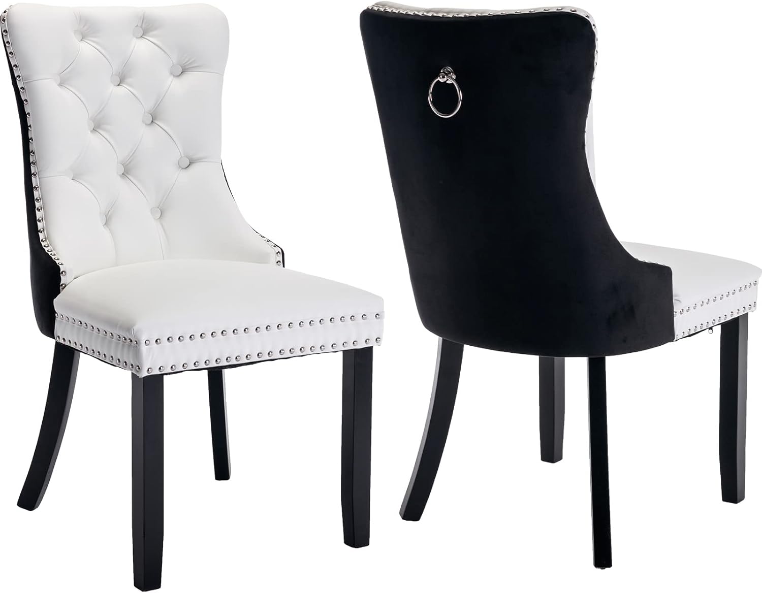 ODUSE-DAILY Juego de 2 sillas de comedor de terciopelo + poliuretano, juego de 2 sillas de cocina y comedor, sillas de comedor copetudas, tapizadas