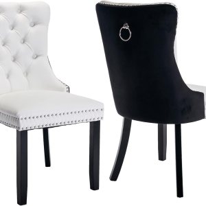 ODUSE-DAILY Juego de 2 sillas de comedor de terciopelo + poliuretano, juego de 2 sillas de cocina y comedor, sillas de comedor copetudas, tapizadas ODUSE-DAILY Juego de 2 sillas de comedor de terciopelo + poliuretano, juego de 2 sillas de cocina y comedor, sillas de comedor copetudas, tapizadas