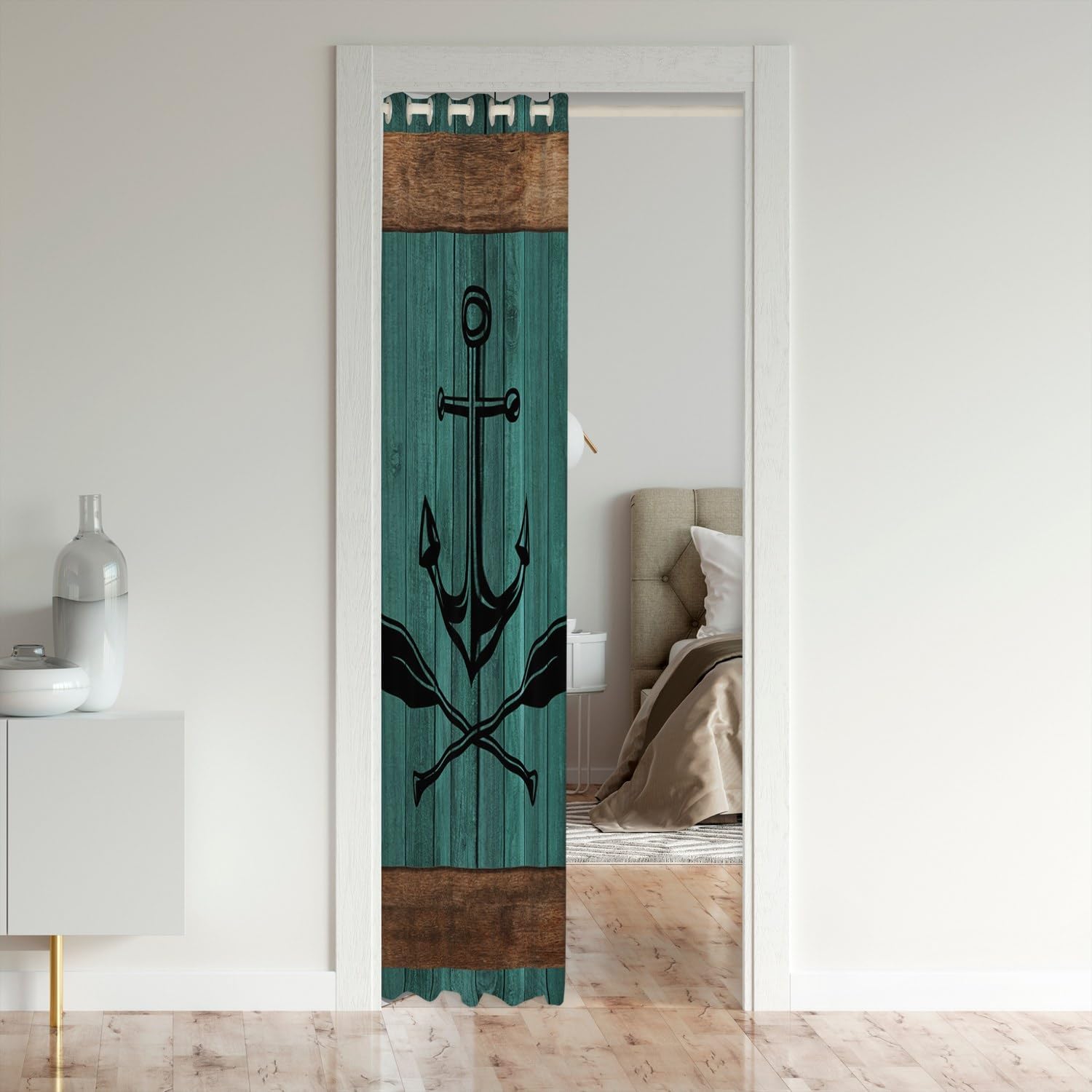 Castle Fairy Cortina de puerta con ancla náutica, 34 pulgadas de ancho x 80 pulgadas de largo, cortina opaca para puerta temática de Lake Life