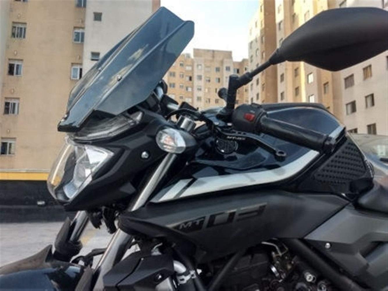 Motorcycle Windshield Smoke Color and Black Color Windscreens Wind Deflector Screen Compatible with MT03 MT 03 2016 with Mounting Bracket Windshield