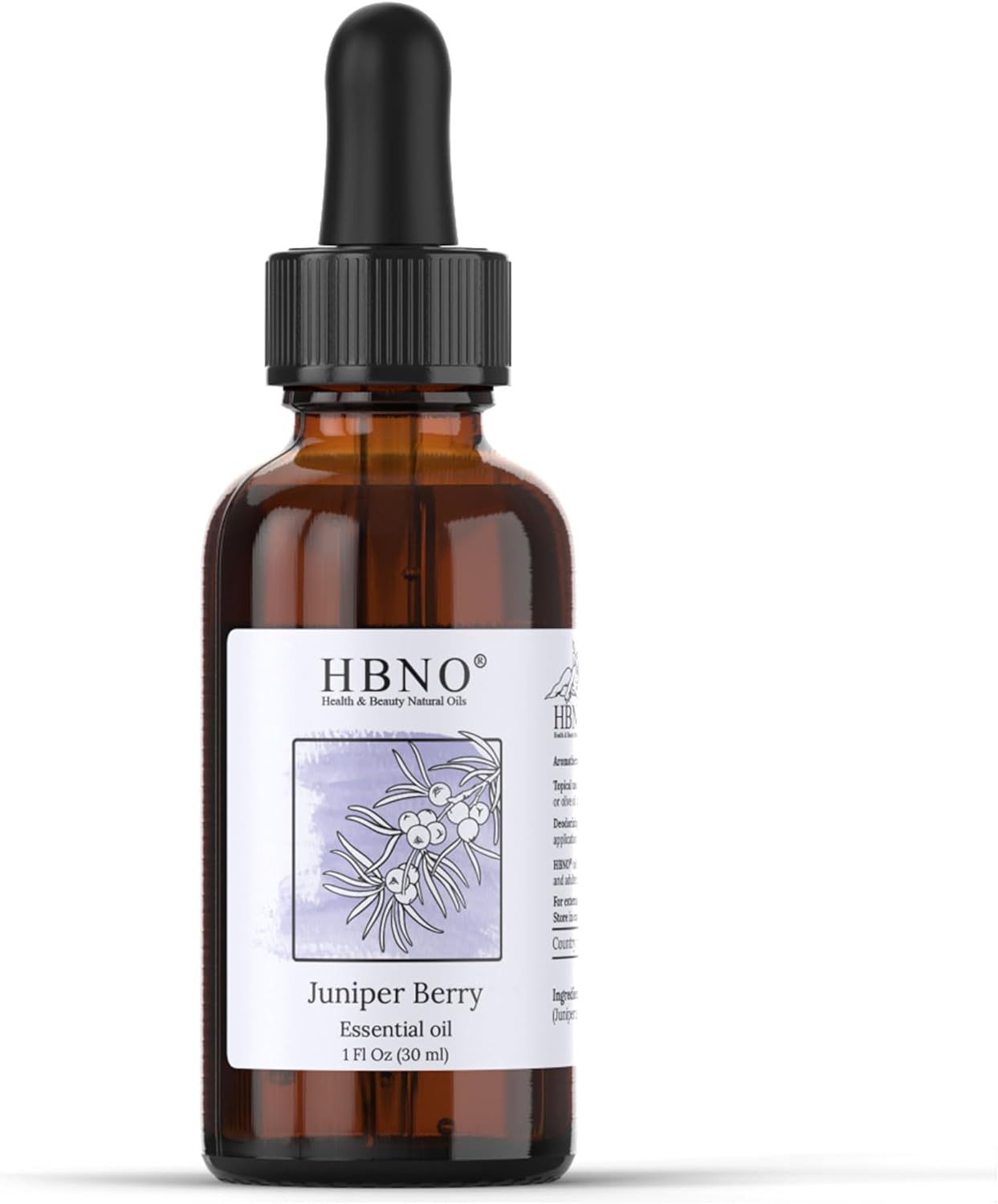 HBNO Aceite esencial de bayas de enebro, 1 onza (1.0 fl oz), tamaño de viaje, aceite de bayas de enebro natural, destilado al vapor, perfecto para