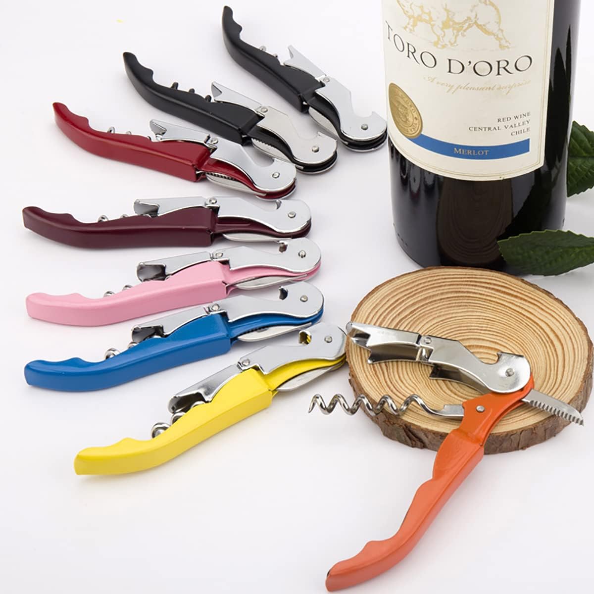 Sacacorchos de camarero profesional con cortador de aluminio, abridor manual de botellas de vino para servidores, camareros y camareros (rojo vino)
