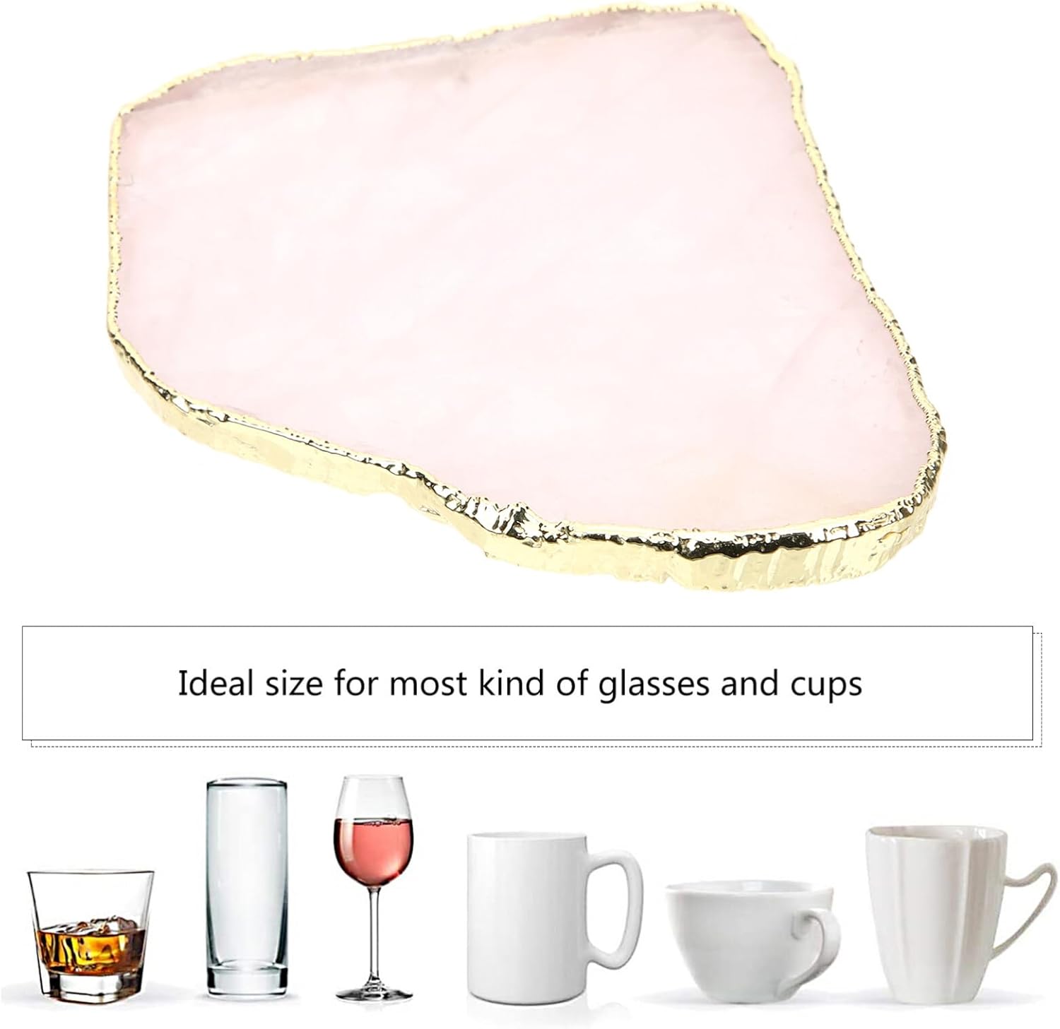 Luxshiny Posavasos de cuarzo rosa con ágata de cristal natural, geoda, rodajas de piedras preciosas irregulares para bar, bebidas, tapete para