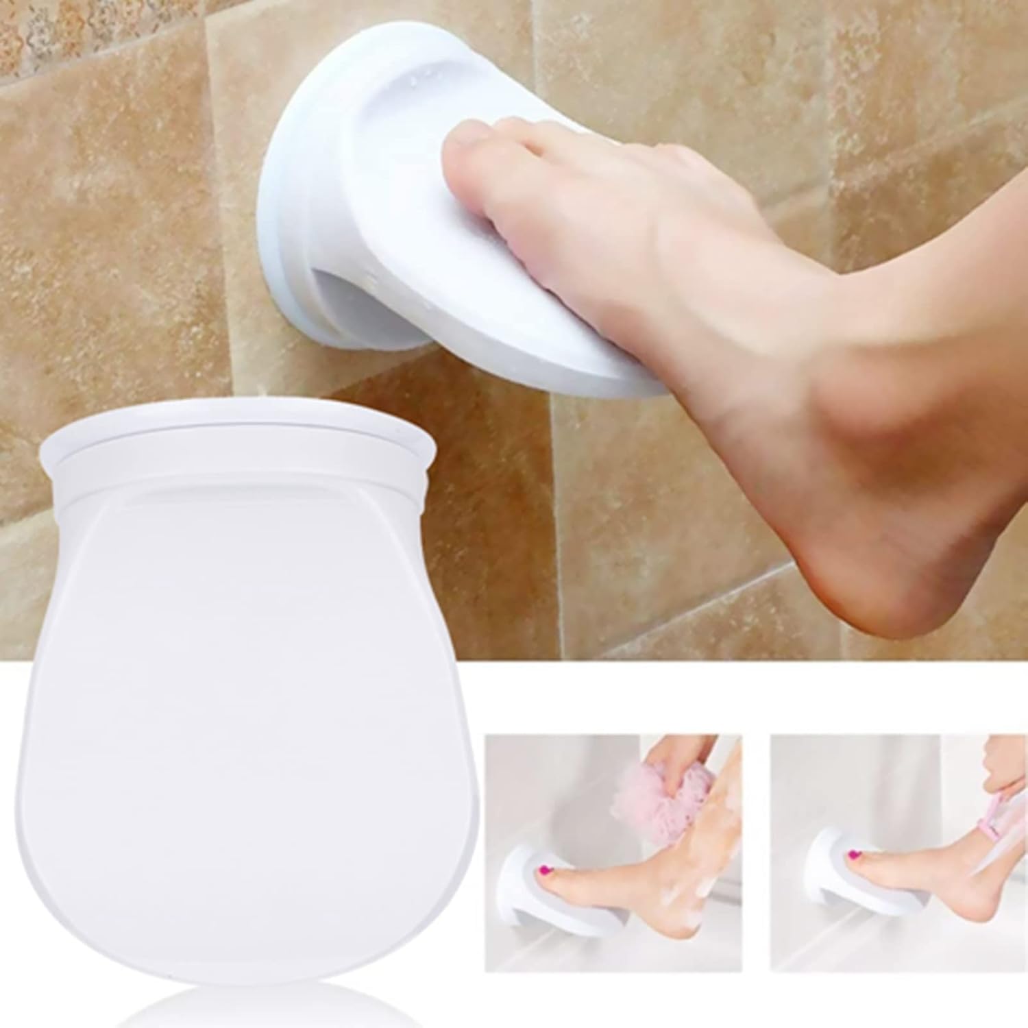 Reposapiés de ducha, soporte de succión para piernas, reposapiés de plástico antideslizante para ducha para el hogar, hotel, baño, color blanco