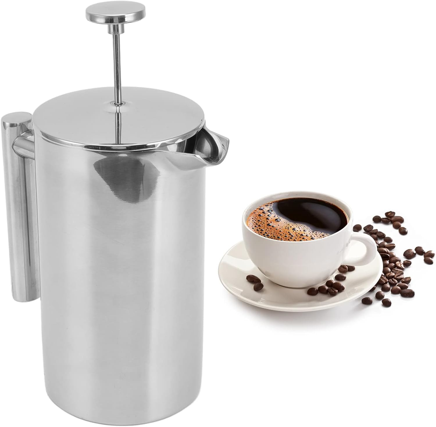 Prensa de café aislada de acero inoxidable con pantallas, cafetera de prensa francesa, libre de óxido, apta para lavavajillas, tetera de doble pared