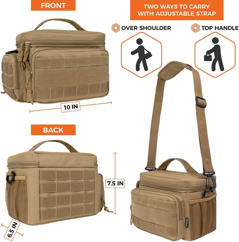 opux Lonchera táctica para hombres, bolsa de almuerzo aislada para hombres y adultos, hielera grande y suave con bolsillos laterales de malla Molle,