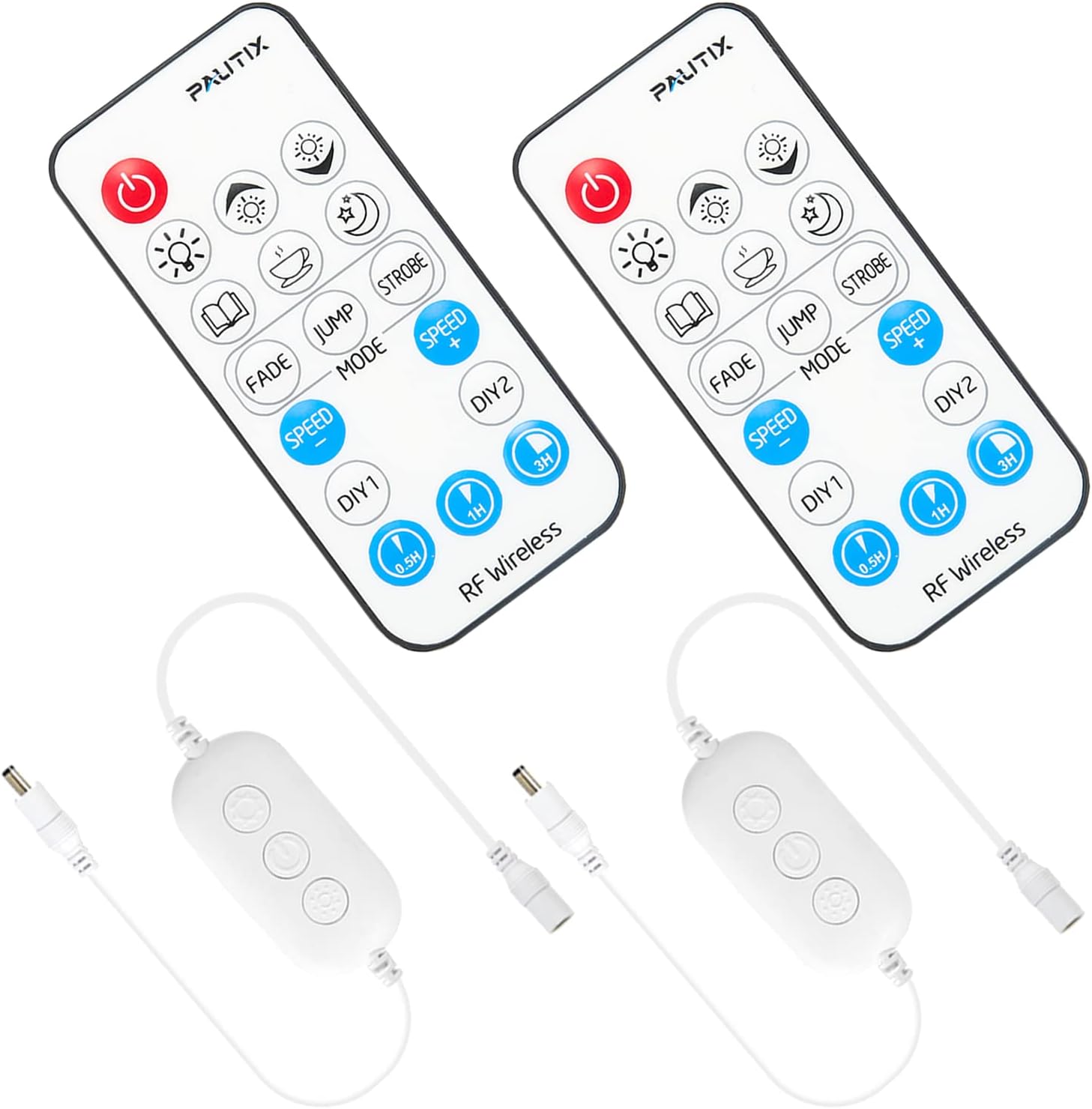 Paquete de 2 reguladores de intensidad remota RF para tiras de luces LED de un solo color, control remoto inalámbrico de 18 teclas PAUTIX y
