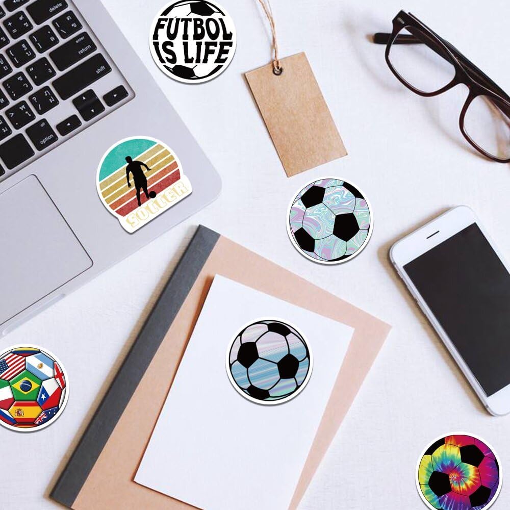 Calcomanías deportivas de fútbol, accesorios de fútbol, 50 calcomanías impermeables de vinilo de FDCcX para botella de agua, laptop, bicicleta,