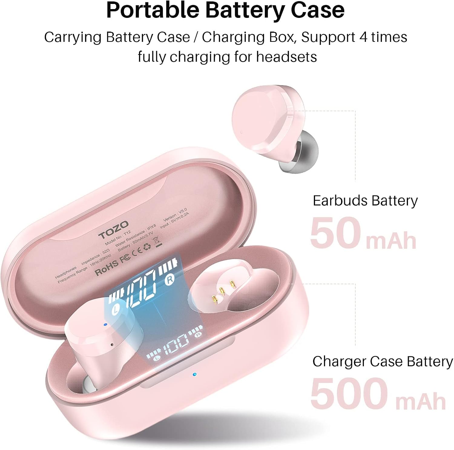 TOZO T12 – Auriculares inalámbricos Bluetooth de alta fidelidad, calidad de sonido, funda de carga inalámbrica, pantalla digital LED de