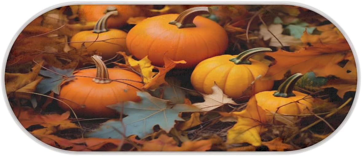 cfpolar Pumpkin Maple Leaves Bathroom Rugs Non-Slip Bath Rug Microfiber Bath Mat Absorbent Kitchen Mats and Rugs Machine Washable Oval Plush Floor