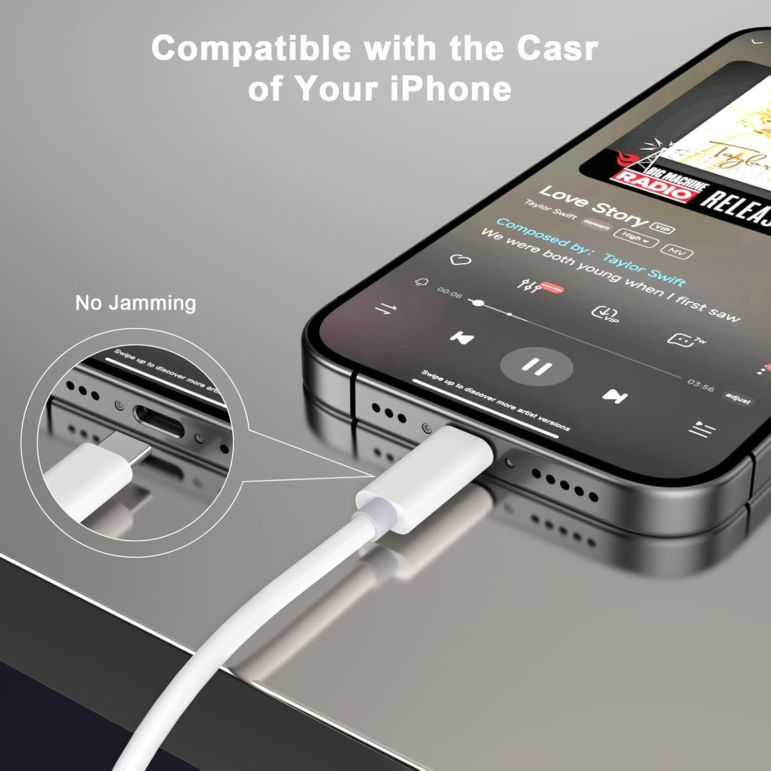 Cable de audio auxiliar para iPhone 15 a automóvil, 3.3 pies con certificado Apple MFi USB tipo C a 0.138 in para auriculares estéreo de automóvil,
