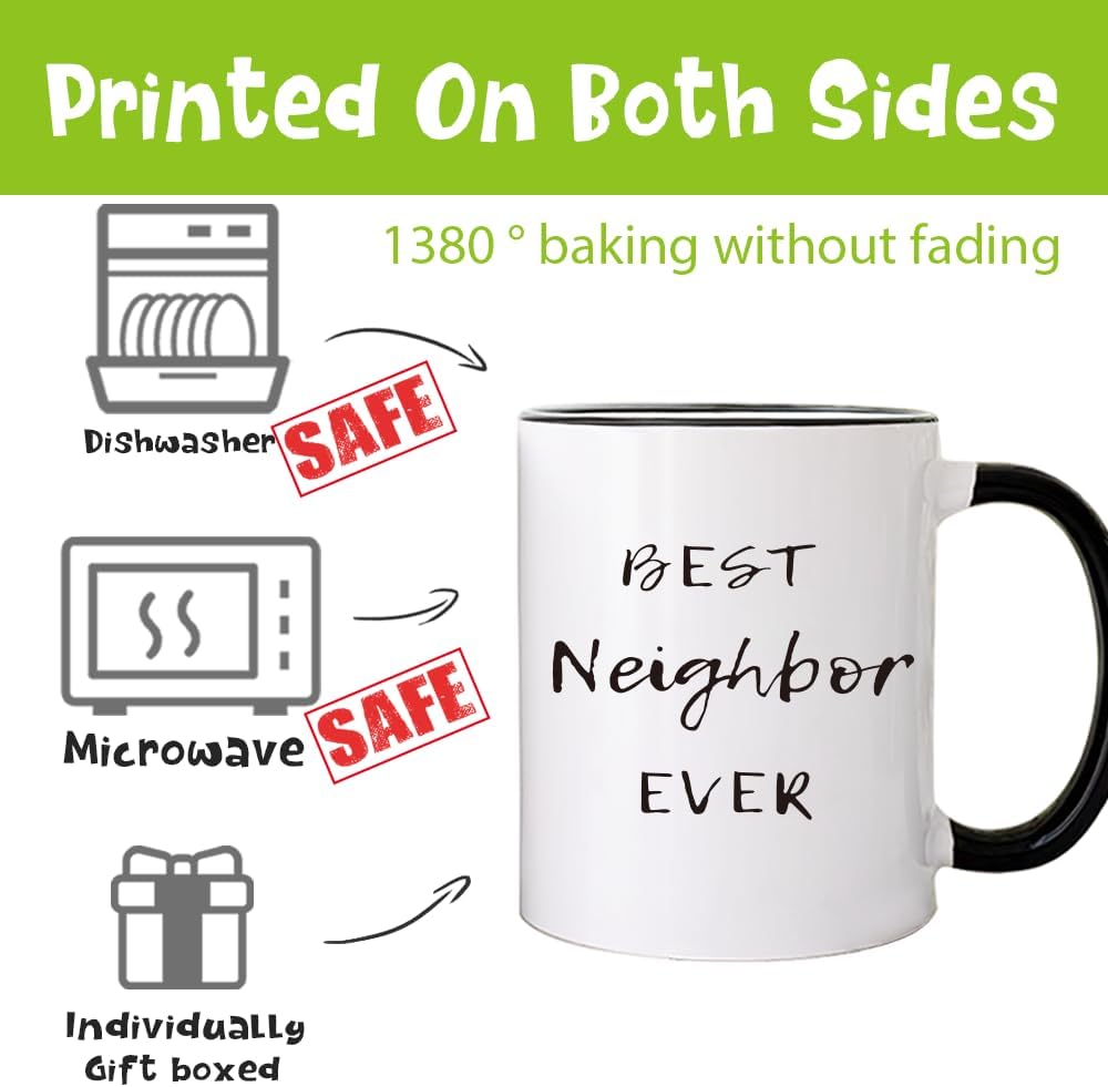 SRIHBET Taza de café con texto en inglés “Best Neighbor Ever”, taza de café para tus impresionantes vecinos compañeros de trabajo, amigos, taza de