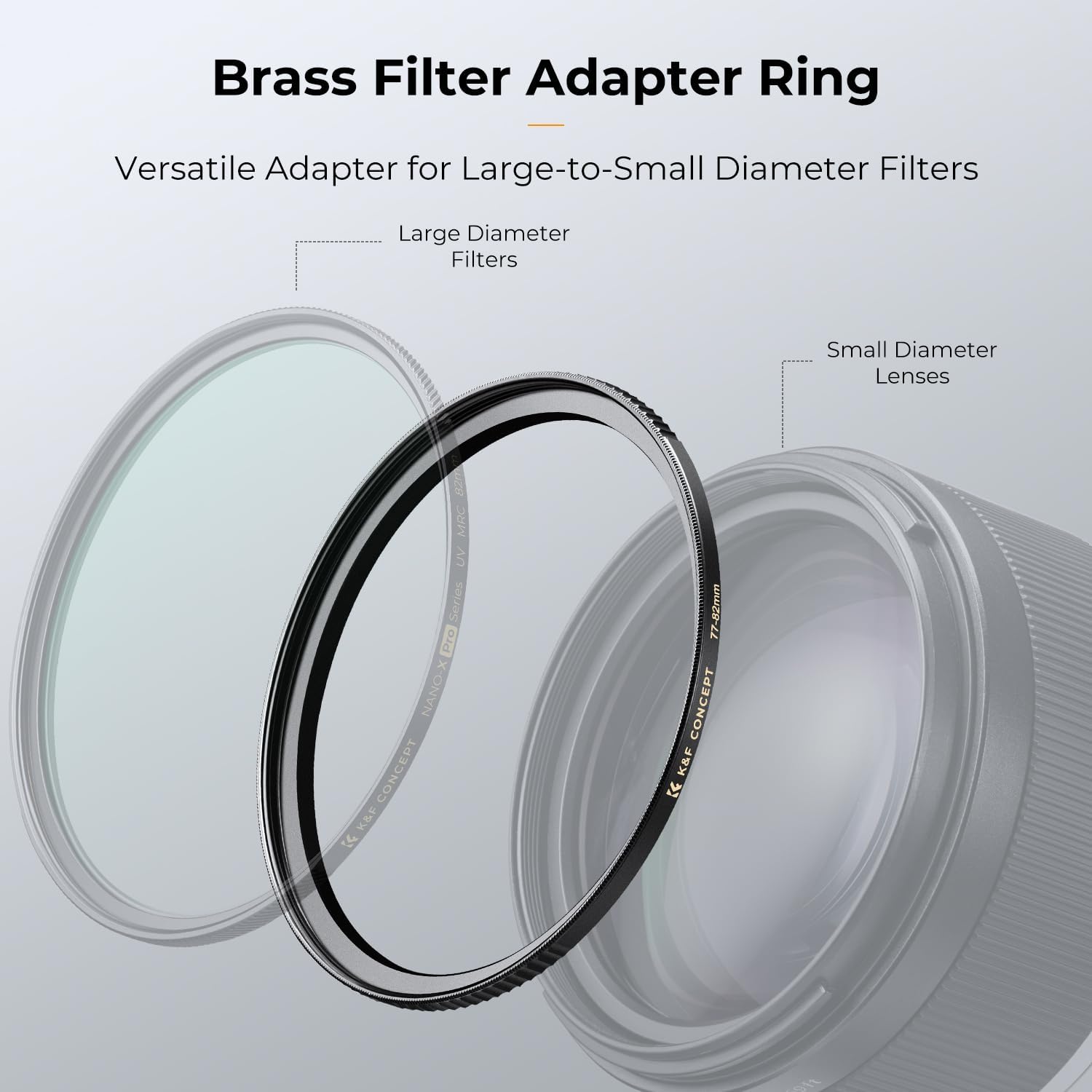 K&F Concept Anillo adaptador de filtro de lente elevador de 2.638 in a 3.031 in, anillos adaptadores de filtro de latón mecanizado CNC, para lente